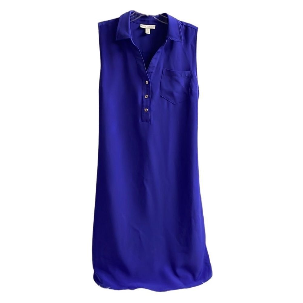 DANA BUCHMAN Ladies Sleeveless Collared 3 Button Belted Dress Size Large Purple